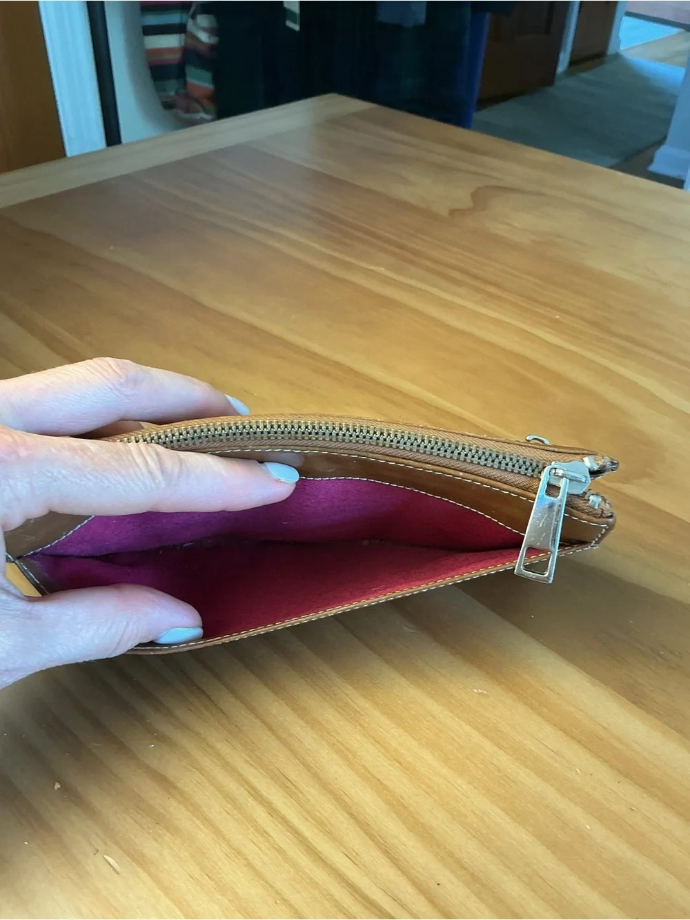 Marc Jacobs Vintage Tan Leather Zip Wallet with Front Buckle Pockets